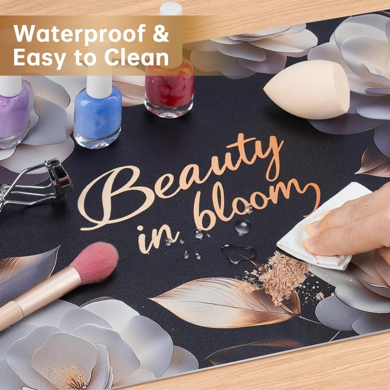 Aphlos Dual-Sided Synthetic Leather Decorative Makeup Mat for Crafting, Furniture Protection, Scratch & Stain Resistant Surface Desk Pad, Waterproof Easy to Clean Vanity Protector (White Camellia) - Image 3